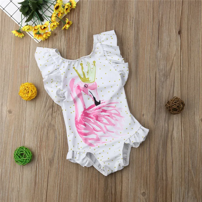 Купальник-бикини с принтом фламинго для новорожденных черно-белая пляжная