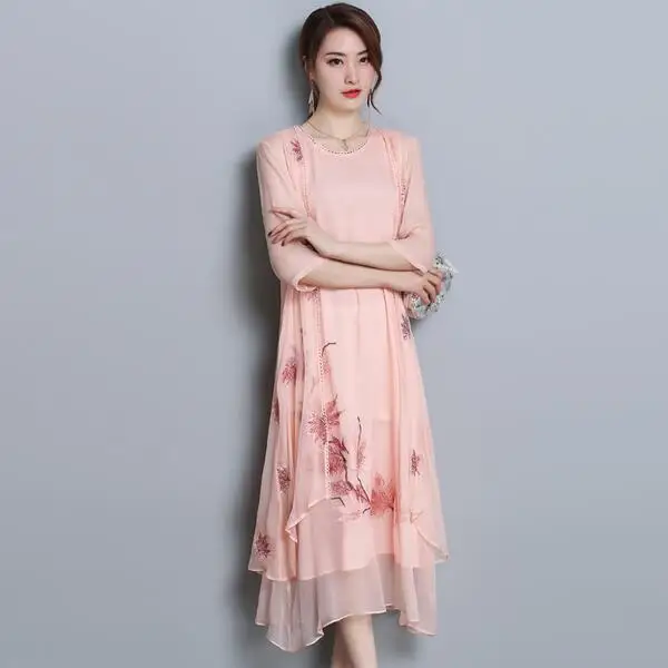 Натуральный шелк комплект из 2 предметов платье с кардиганом для женщин 2019 дизайн