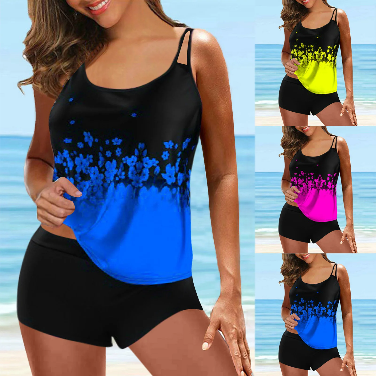 

Women's Tankini Large Digital Print Spring Beach Resort Split Swimsuit Set Bathing Suit Summer Biquini Suspender Beach Swimsuit