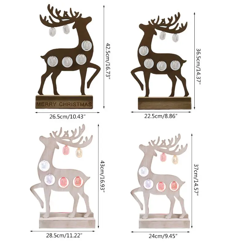 

Natural Wood Luminous Christmas Elk Ornament LED Light Xmas Decoration Home Gift