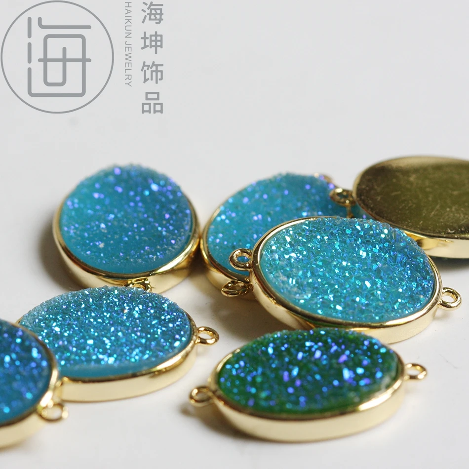 Поставка крафт-бусины из смолы-позолоченная оправа-кулон-почти Овальный 17*14 мм