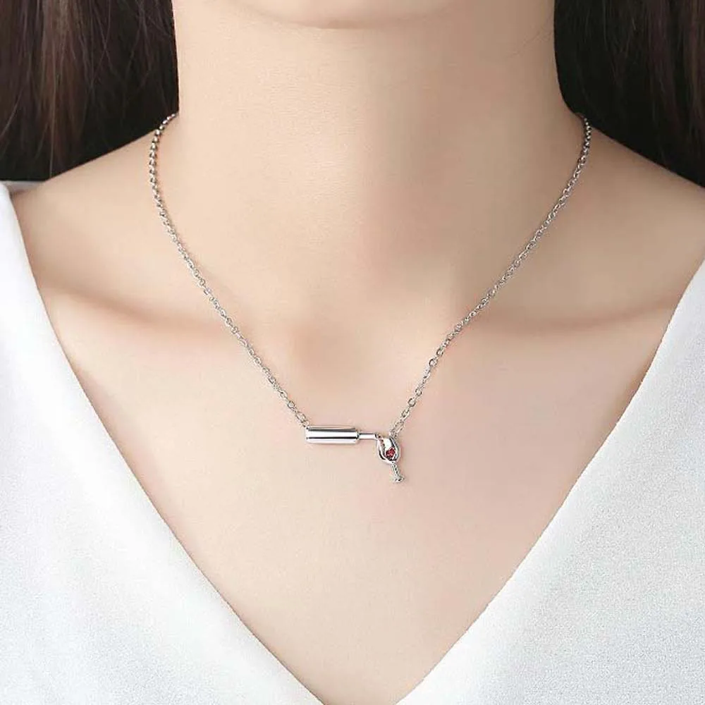 Женское розовое золото серебро Цвет вино & чашка Ожерелье Сердце Красный Циркон