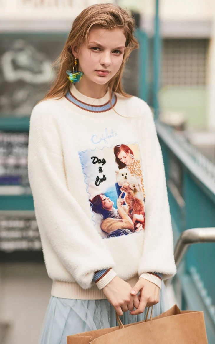Vero Moda новая зимняя Печать Свободный свитер с высоким воротником | 319413523