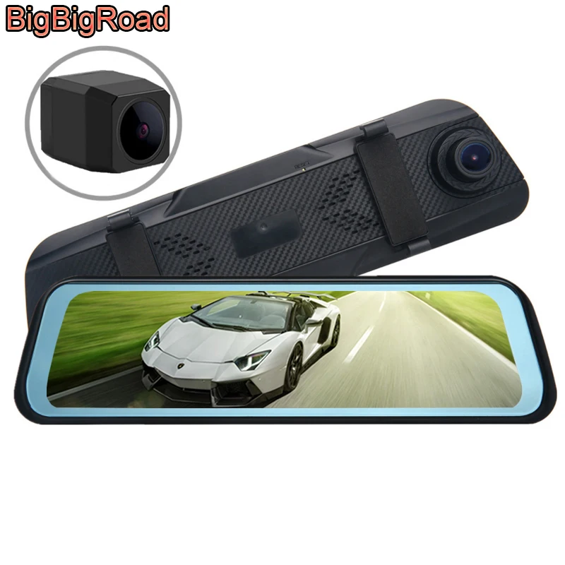 

BigBigRoad Car DVR Dash Camera Dual Lens Stream RearView Mirror IPS Screen For Audi RS1 RS4 RS5 RS6 RS7 TT RS h-tron Quattro