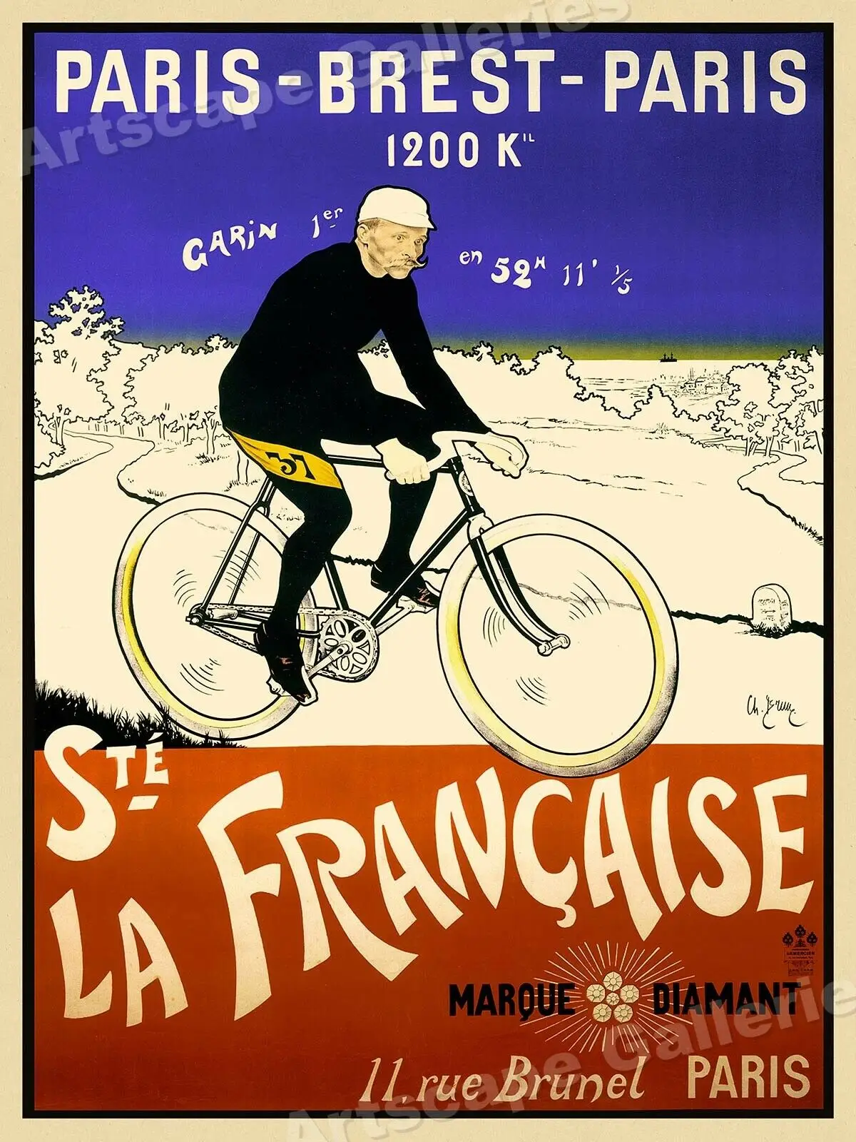 Это пузырь помочь 1901 &quotПариж-Брест-Париж Винтаж Стиль французский вело Шелковый