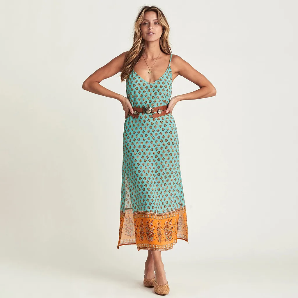 SAGACE платья с принтом элегантное женское пляжное платье длинным рукавом и v