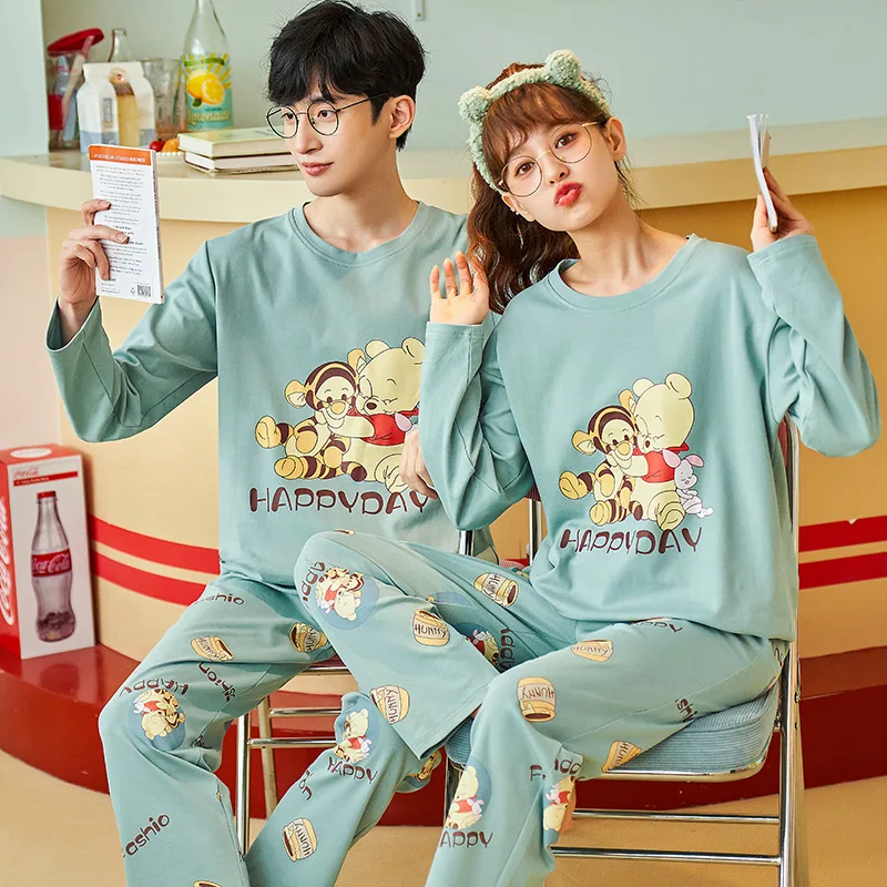 Новые осенне-зимние хлопковые Пижамные комплекты для пар с длинным рукавом в