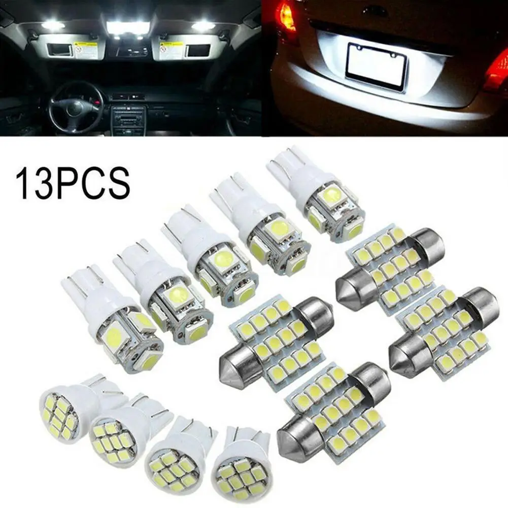 

13pcs/Set T10 Auto Car Xenon White Replacement LED & Dome Bulbs For Stock & Kit Light Tail Plate License Lamps Interior Lig M1V1