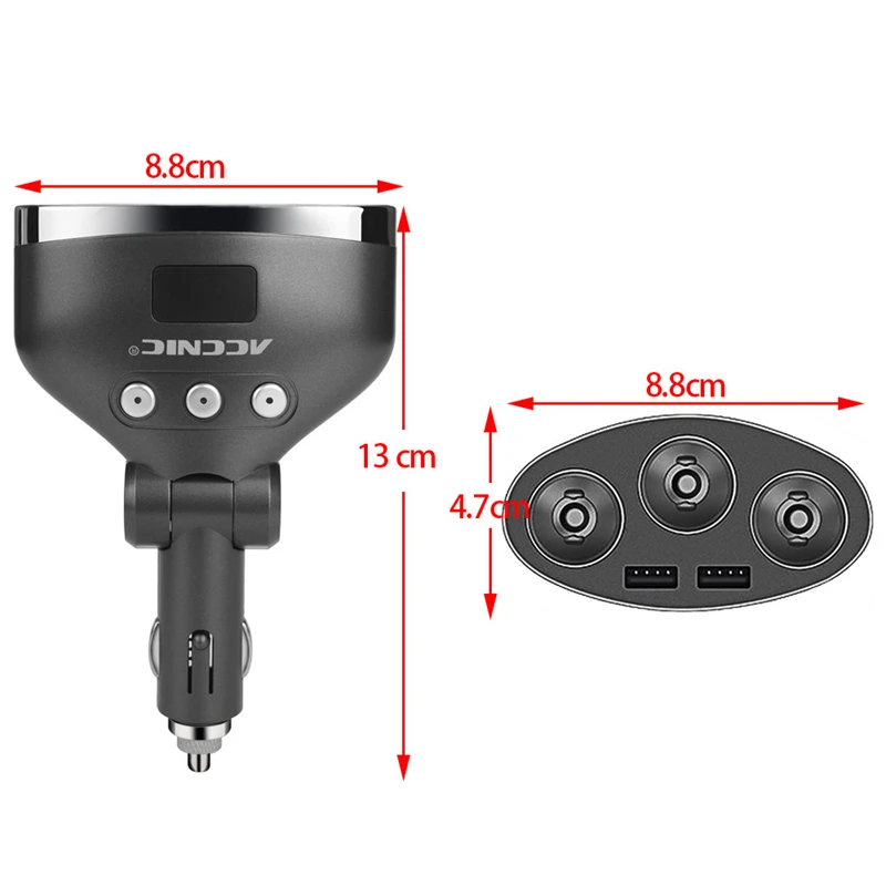 Автомобильное зарядное устройство ACCNIC 3 порта гнездо 1A/2.4A двойной USB зарядный