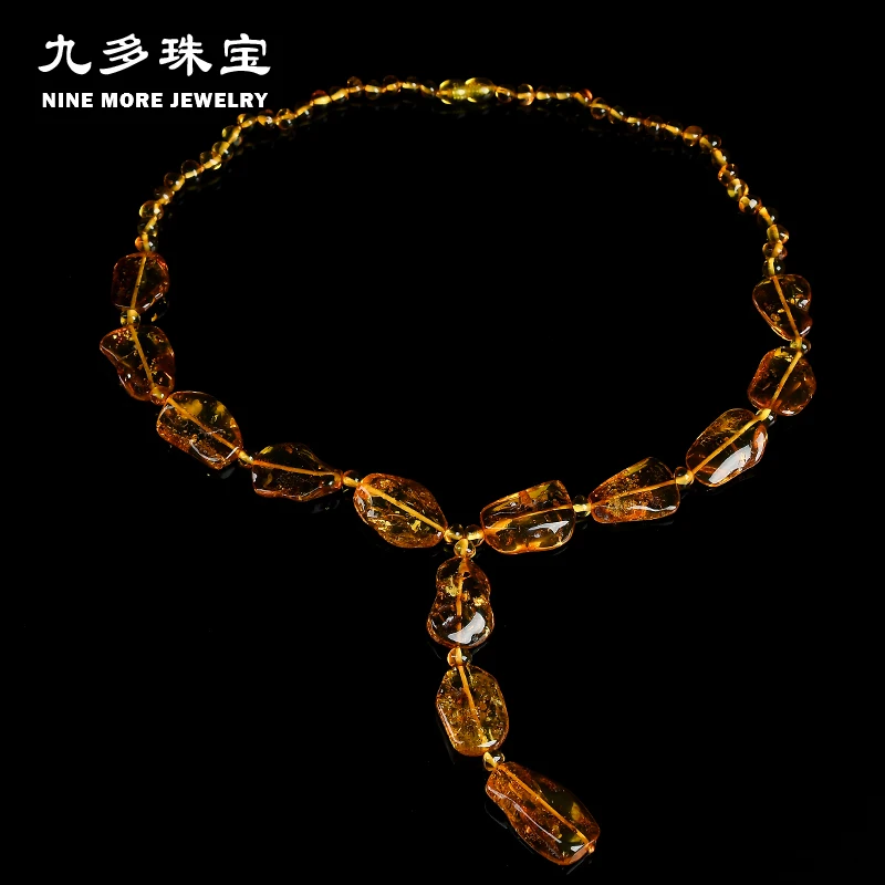 

Natural Baltic Amber Wax Double Pendant Necklace Clavicle Chain