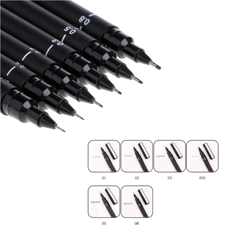 

6pcs Drawing Pen Ultra Fine Line 005 01 02 03 05 08 Needle Point Painting Pens