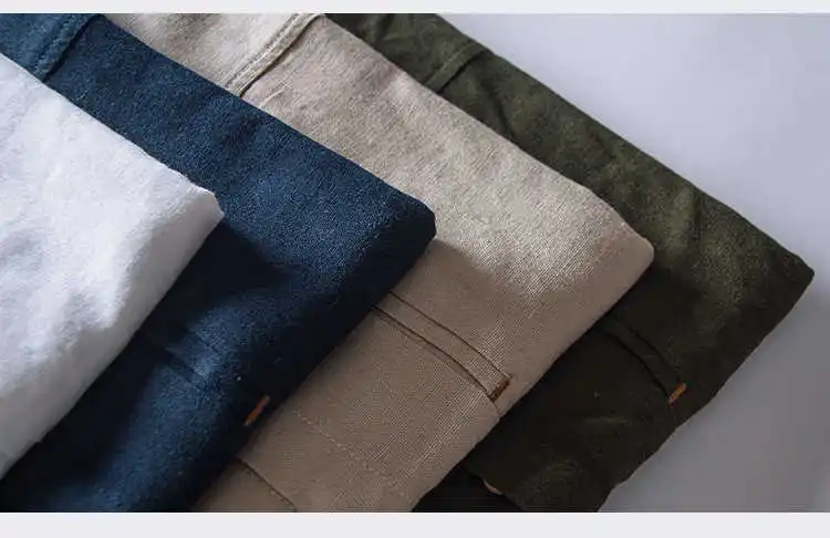 

Men's stand collar long sleeve shirt with pocket white khaki green blue japan style casual shirts men spring cotton linen shirt
