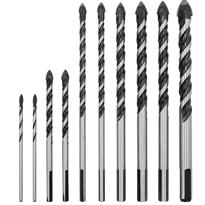 

10Pcs Concrete Drill Drill Bit Set High Hardness Alloy Drill 3Mm 6Mm 8Mm 10Mm 12Mm For Tiles, Glass, Ceramics, Concrete