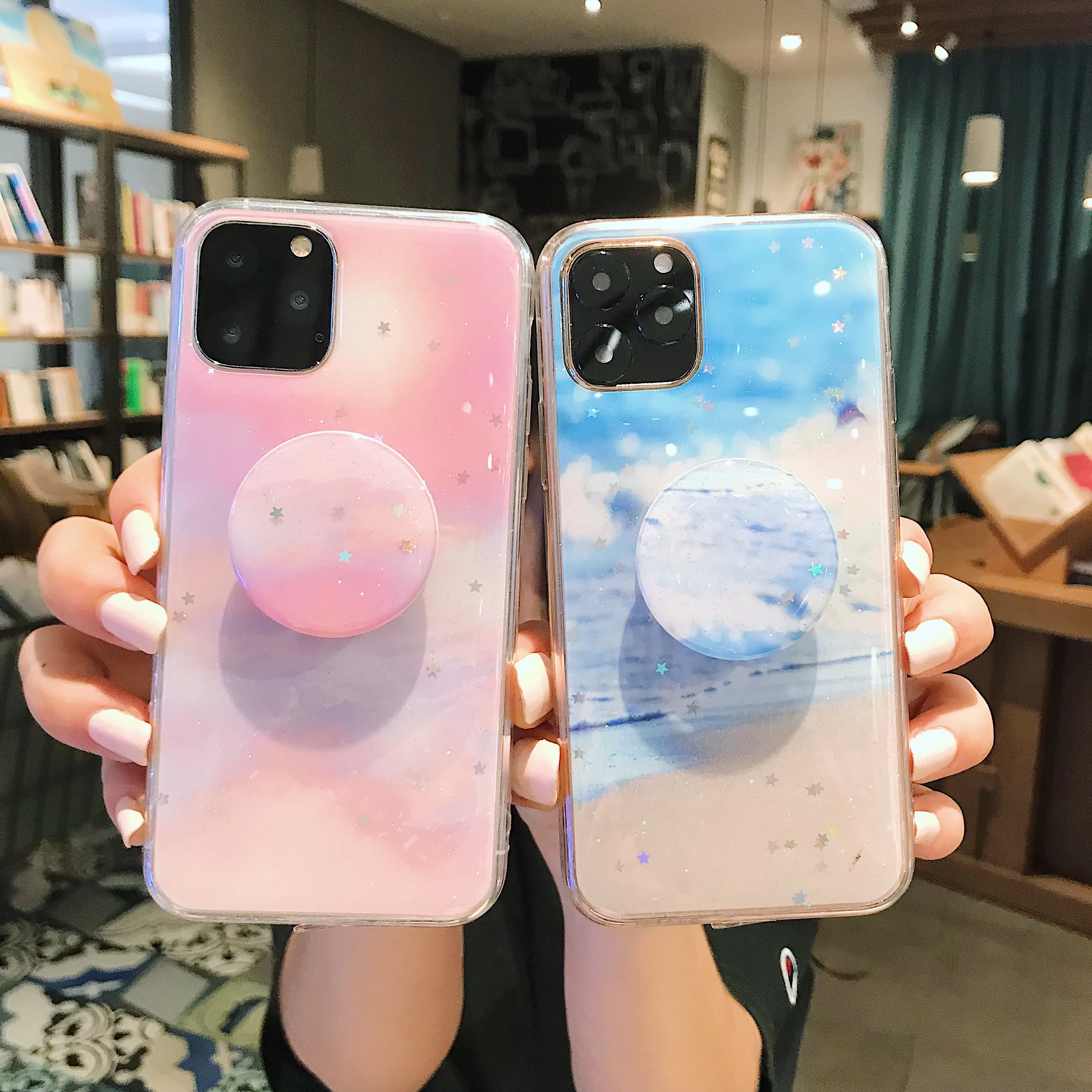 Простой мягкий блестящий чехол для телефона с держателем iPhone 11 11Pro Max