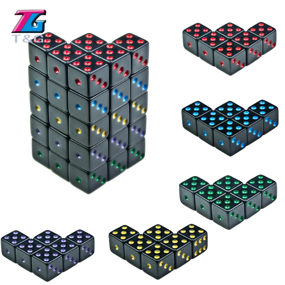

Colorful Dots of 6Pcs/Set 16mm New Dices Cube D6 Special Six Sided Bar Games Gambling Dice Dado Set for Gift