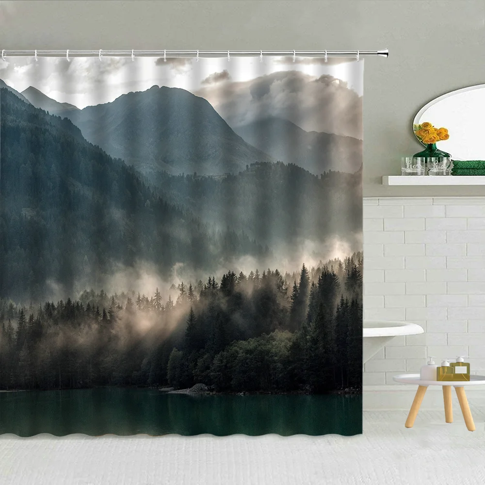 

Scenic Shower Curtains Set Living Room Curtains Fabric Curtains Waterproof Polyester Fabric Bathroom Household Items