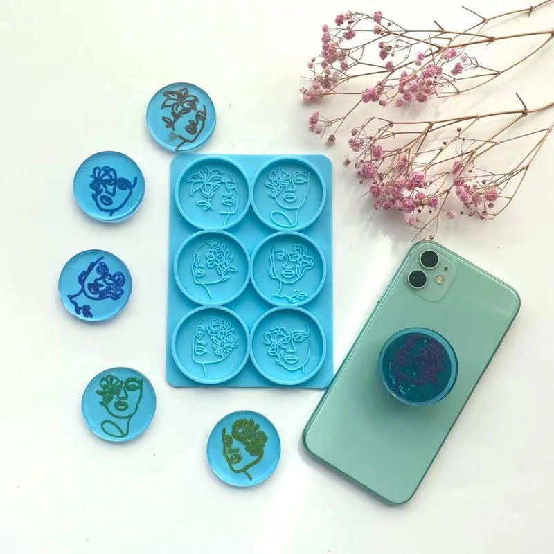 

2021 New 6 Round Female Heads Mobile Phone Holder Epoxy Resin Mold Phone Grip Decorations Casting Silicone Mould DIY Crafts Mold