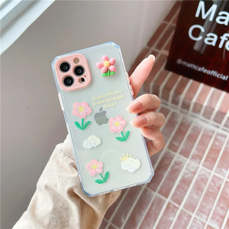 

Cute 3D Flowers Matte TPU Soft Shell Phone Cases Coque Protective Cover For iPhone 12 MiNi 11 Pro XS Max XR X SE 2 2020 8 7 Plus