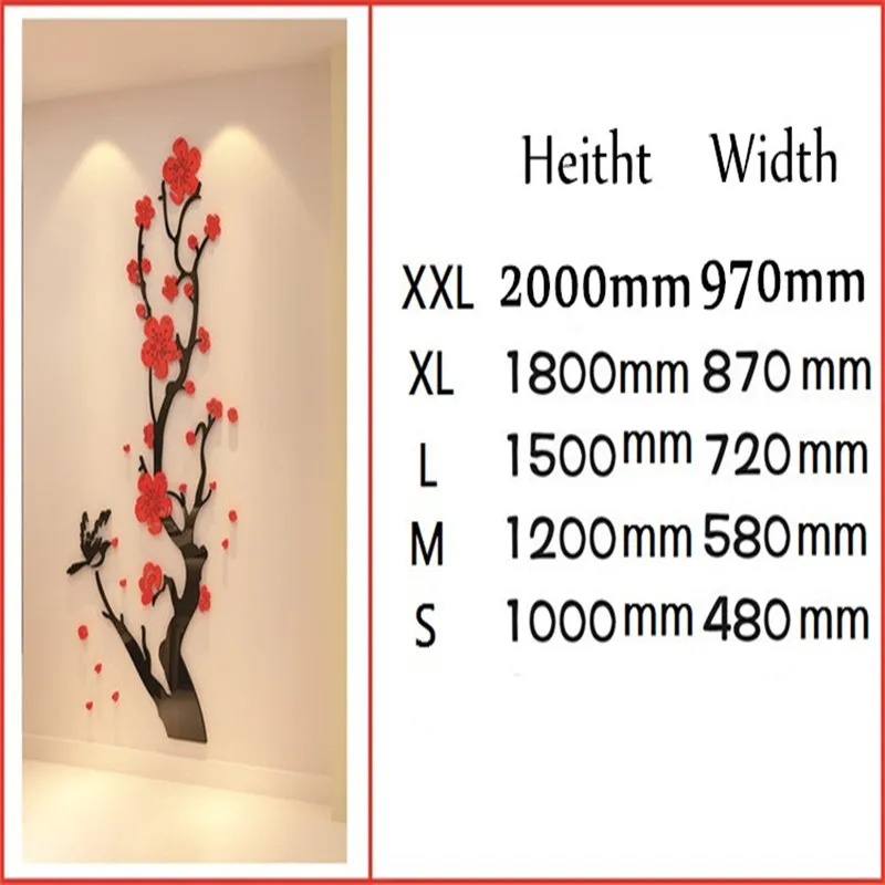 

Chinese Style 3D Wall Stickers Plum Blossom Flowers Stickers Home Decorations Living Room Dinning Room Wall Decor Decals Acrylic