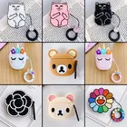 Силиконовый защитный чехол для наушников Apple Airpods 12 pro с объемными цветами, медведем, единорогом