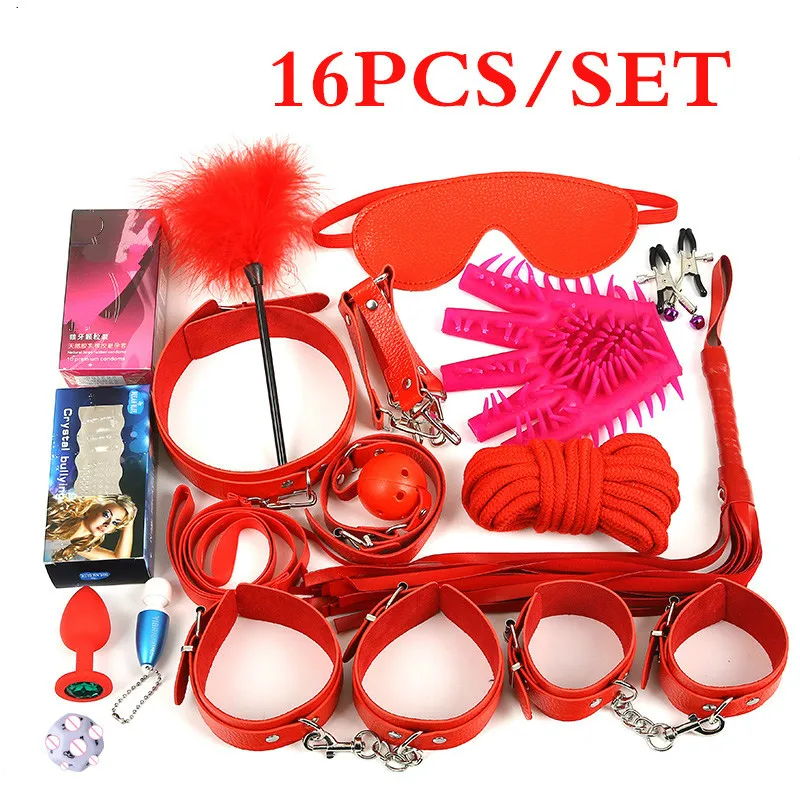 16 шт . Новый кожаный набор бондажа фиксаторы игры для взрослых секс игрушки