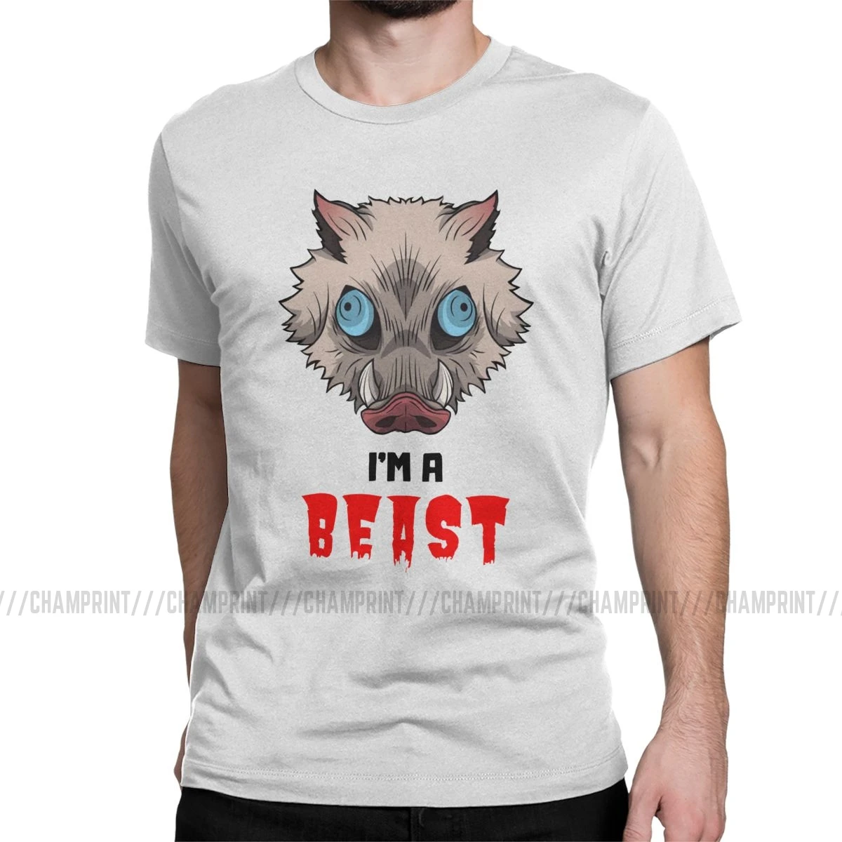 Футболка с надписью «I'm A Beast Hashibira Inosuke» для мужчин, хлопковая Футболка с юмором, футболка с героями аниме «Demon Slayer», футболки с короткими рукавами, одежда в подарок - Цвет: Белый