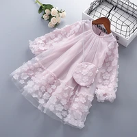 3 7 years high quality spring girl dress 2021 new chiffon flower ruched kid children clothing girl princess dress with bags