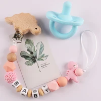 dinosaur wooden pacifier clip safe teething chain baby teether environmentally friendly fake clip holder personalized name