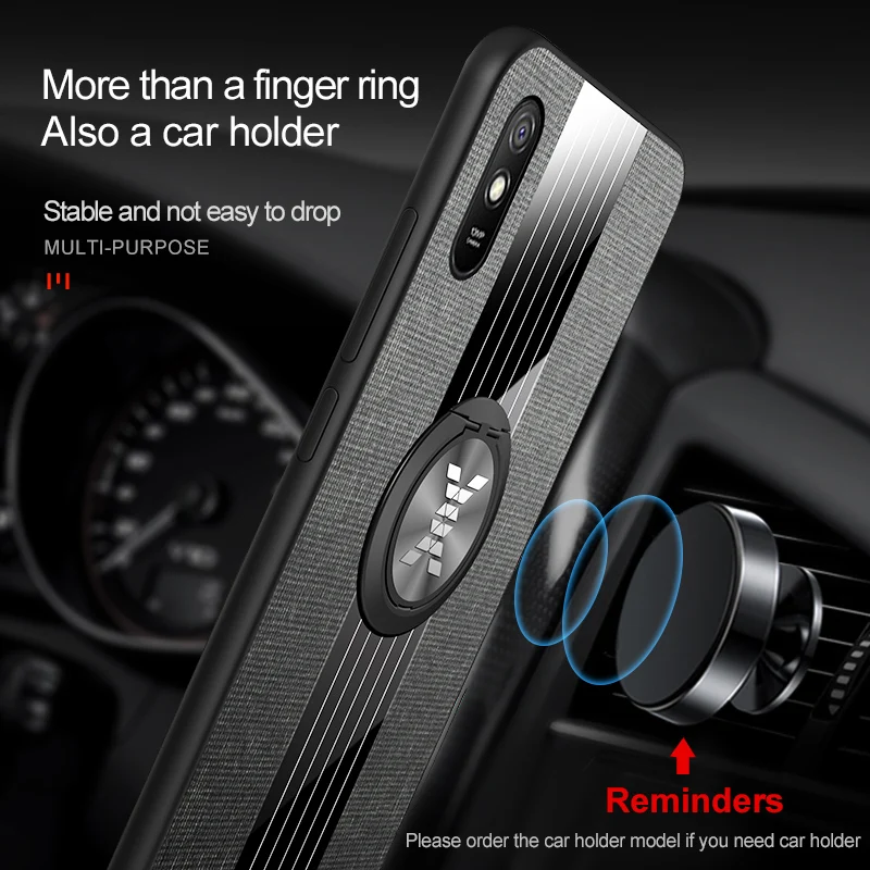 

Cover For Xiaomi Redmi 9A Case Magnetic Finger Ring Holder Soft TPU Leather Case for redmi 9 a Soft Frame Cloth Case on redmi9a