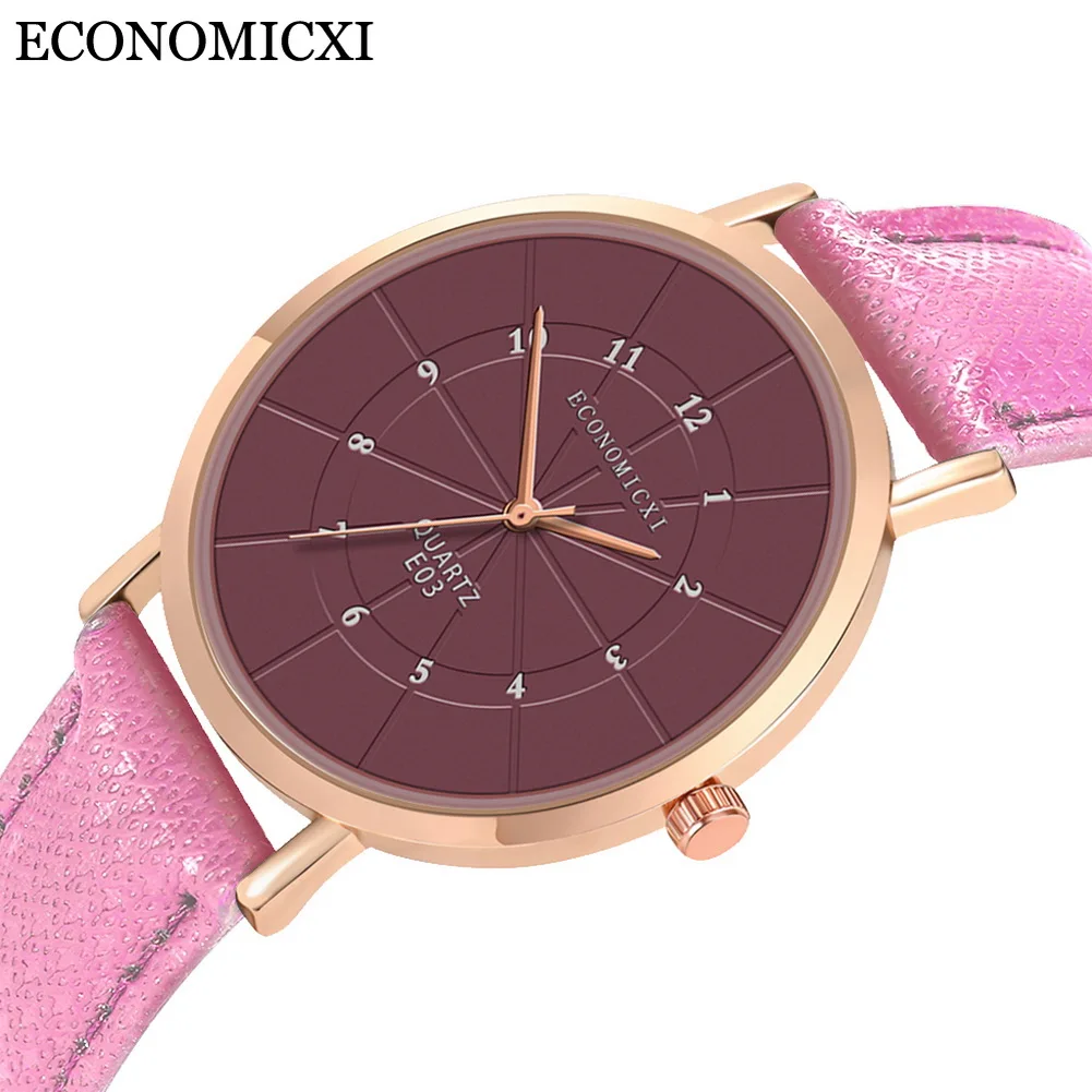 Популярные женские классические кварцевые часы с кожаным ремешком простые