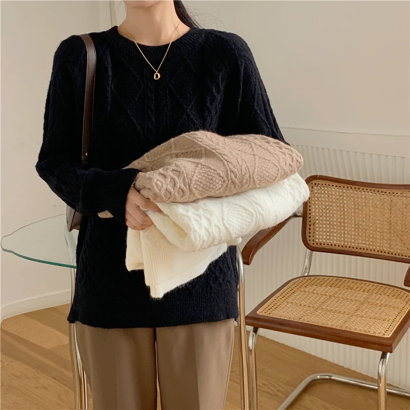 

Knitting Sweater For Women O-Neck Long Sleeve Slim Pullovers Casual Oversized White Sweaters Female 2020 Autumn Clothing