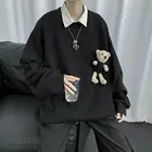 2020 Мужская модная Толстовка со съемным медведем, хлопковая Повседневная Толстовка, мужские пуловеры с круглым вырезом, уличная одежда, свободная куртка, S-XL