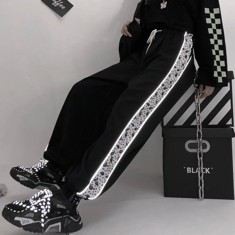

casual straight sweatpants women autumn new Korean ins print patchwork wide leg pants loose high back trousers Female hipster