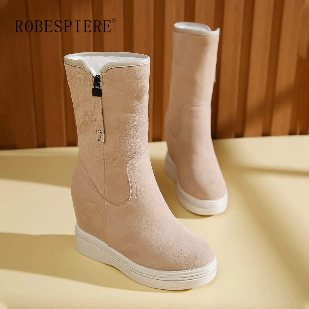 ROBESPIERE/женские зимние ботинки увеличивающая рост стелька цвет черный розовый