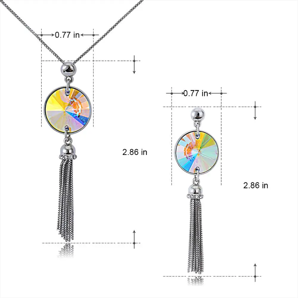 

Viennois Party Jewelry Set for Women Big Crystal Necklace With Long Tassel and Earrings Bridal Jewelry Set for Wedding
