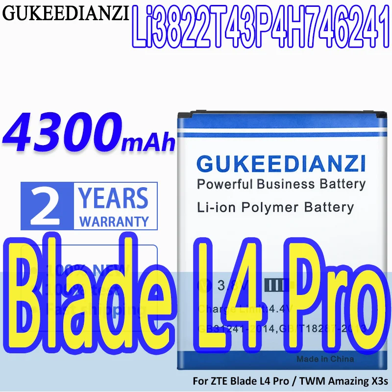 

High Capacity GUKEEDIANZI Battery Li3822T43P4H746241 4300mAh For ZTE Blade L4 Pro A465 A475 TWM Amazing X3s A315 L4Pro
