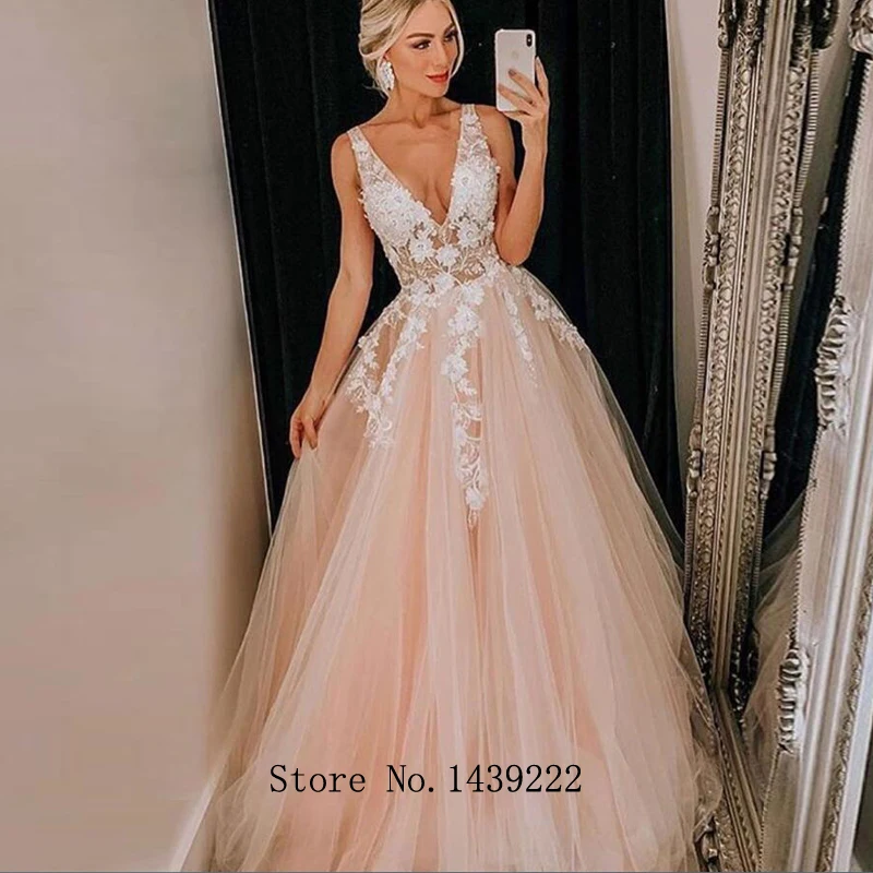 

Champion Tulle V Neck Evening Dresses Ivory Prom Lace Appliques Arabic Vestidos De Fiesta De Noche Robe De Soiree Plus Size