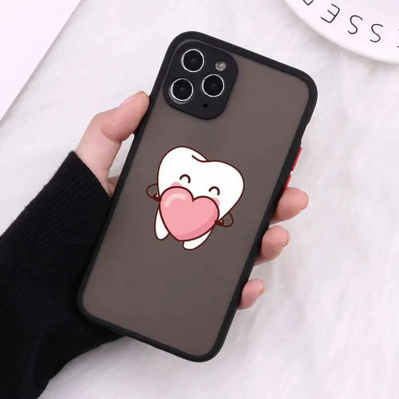 

Cartoon Dentist Dental Crowned Teeth Phone Cases Matte Transparent for iPhone 7 8 11 12 s mini pro X XS XR MAX Plus cover funda