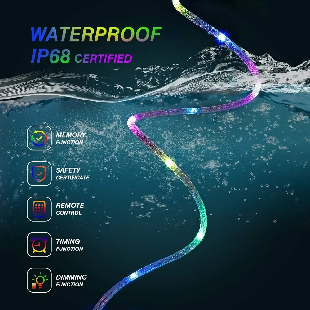

LED Rope Lights RGB Color Changing String Lights with 4 Modes 16Colors USB Powered Rope Tube Light with Remote Waterproof Party