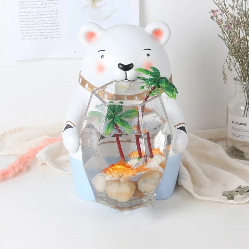 Hot Selling Indoor Office Decoration Creative Mini Aquariums Goldfish Betta Fish Bowl Aquatic Pet Supplies Cute Bear Style | Дом и сад