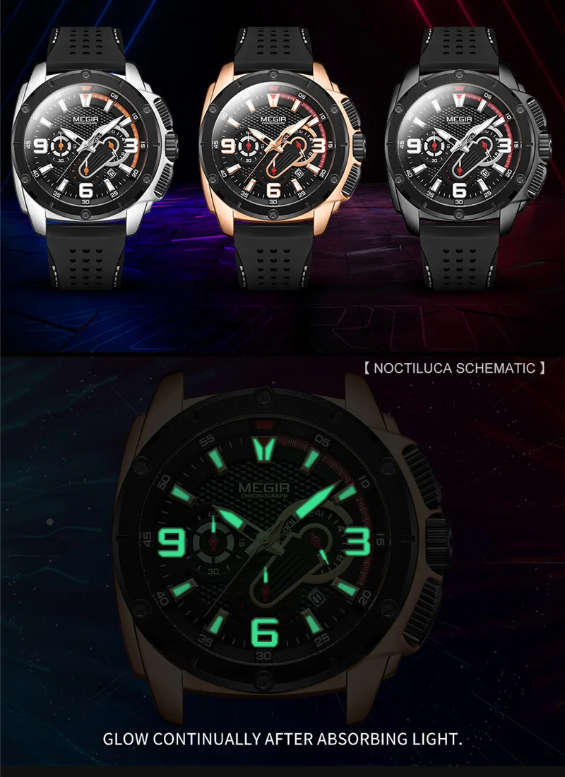 Часы MEGIR мужские наручные водонепроницаемые брендовые Роскошные спортивные
