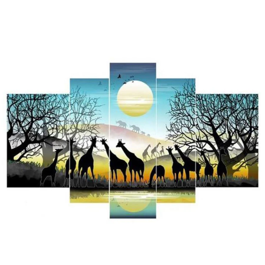 Алмазная 5D картина с несколькими панелями жираф слон Африка луг алмазная вышивка