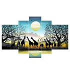 Алмазная 5D картина с несколькими панелями, жираф, слон, Африка, луг, картина, алмазная вышивка, набор из 5 предметов, мозаика-пазл с пейзажем