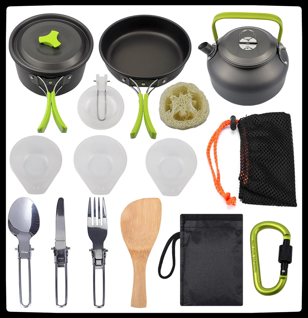 

Outdoor Camping Cookware Set Aluminum Cooking Pot Set Kettle Pan Travel Hiking Picnic Travel Tableware Combination Equipment