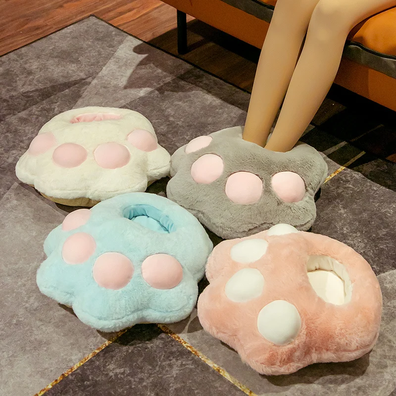 

Stuffed Plush Sofa Indoor Floor Home Chair Decor Winter Hand Warmer INS Cat Paw Pillow Warm Slippers Animal Cushion Kid Gift