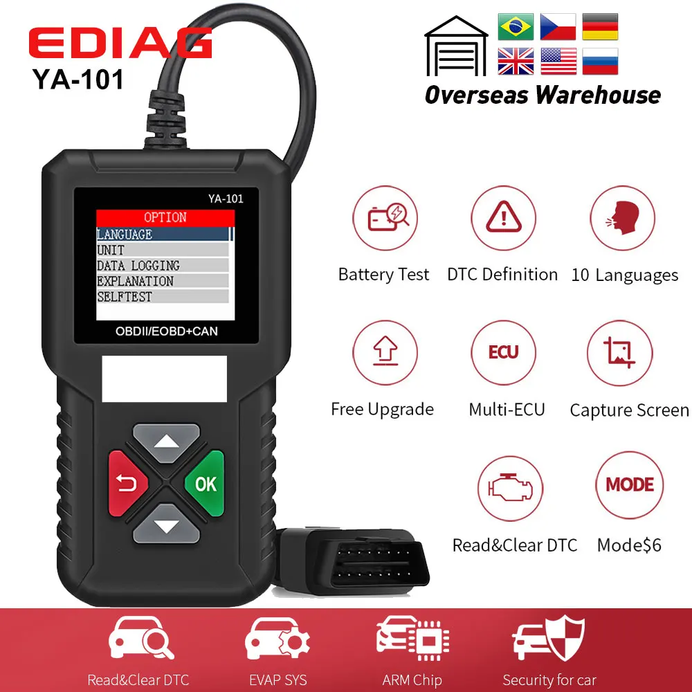 Ediag YA101 OBDII/EOBD батарея тест реальный 16Pin код ридер граф данных USB обновление OBD2 диагностический инструмент PK CR3001 ELM327