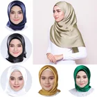 Женский Шелковый квадратный шарф Hijab 90*90 см, атласные шарфы, однотонные палантины, осенне-зимние Роскошные атласные шарфы, Женский тюрбан