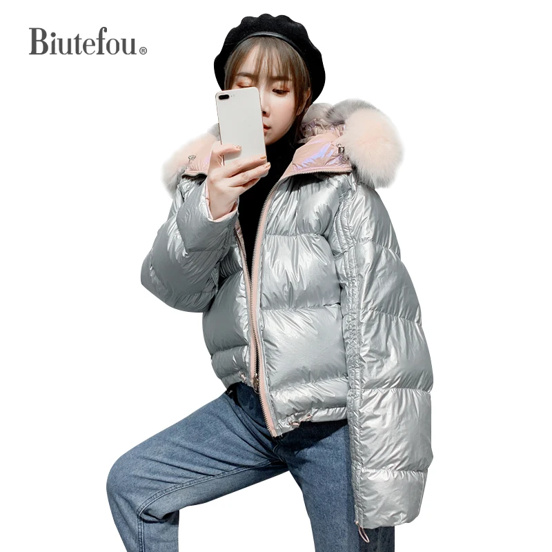 2019 зимние Короткие пуховики с лисьим мехом модные однотонные женские куртки