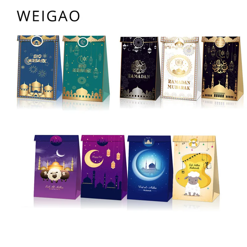 

12pcs Eid Mubarak Gifts Candy Box Bags Ramadan Kareem DIY Paper Packaging Bags Islamic Muslim Party Decorations Supplies