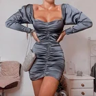 Сексуальное многослойное мини-платье с открытыми плечами, облегающее женское платье-карандаш с длинным рукавом и рюшами, одежда Вечерние ринки и клуба, облегающее платье с пышными рукавами